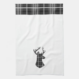 Stag Head auf Schwarz/Weiß Kariert Handtuch