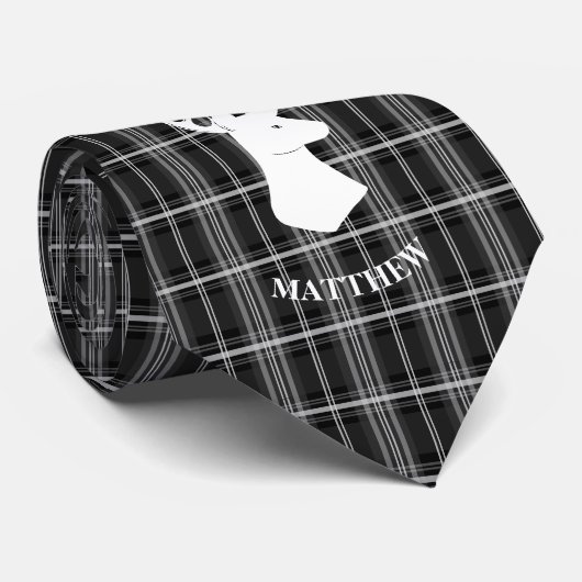 Stag Head auf Schwarz/Weiß Kariert Krawatte (Gerollt)