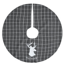 Stag Head auf Schwarz/Weiß Kariert Polyester Weihnachtsbaumdecke