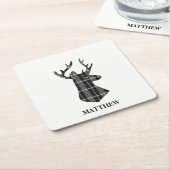 Stag Head auf Schwarz/Weiß Kariert Rechteckiger Pappuntersetzer (angewinkelt)