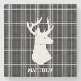 Stag Head auf Schwarz/Weiß Kariert Steinuntersetzer
