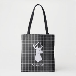 Stag Head auf Schwarz/Weiß Kariert Tasche