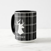 Stag Head auf Schwarz/Weiß Kariert Tasse (Vorderseite Links)