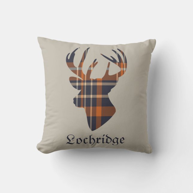 Stag Head Scottish Tartan Pattern Personalisiert Kissen (Vorderseite)