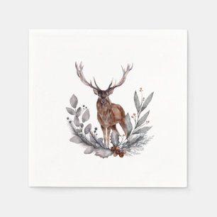 Stag Holly Berries Blätter Grunge Hintergrund Serviette
