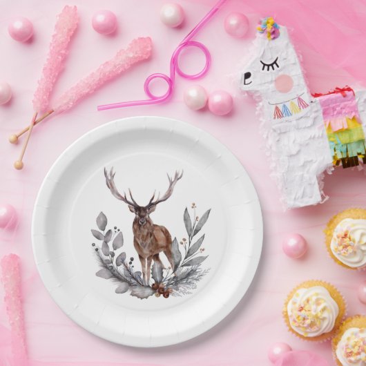 Stag Holly Berries Blätter Pappteller (Party)