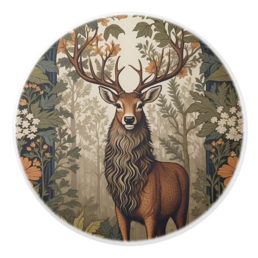 Stag im Wald William Morris Inspiriert Keramikknauf (Vorderseite)