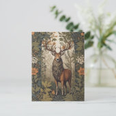 Stag im Wald William Morris Inspiriert Postkarte (Stehend Vorderseite)