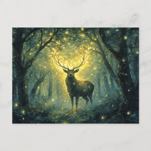 Stag in einem verzauberten Wald Postkarte (Vorderseite)