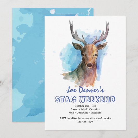 Stag in Wasserfarbe Einladung (Vorne/Hinten)