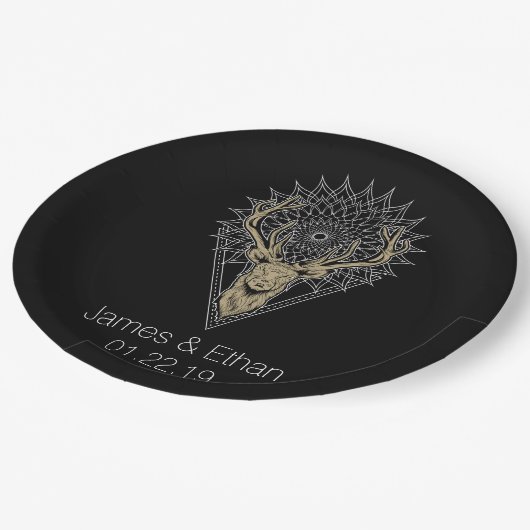 Stag Mandala Personalisiert Wedding Pappteller (Schrägansicht)