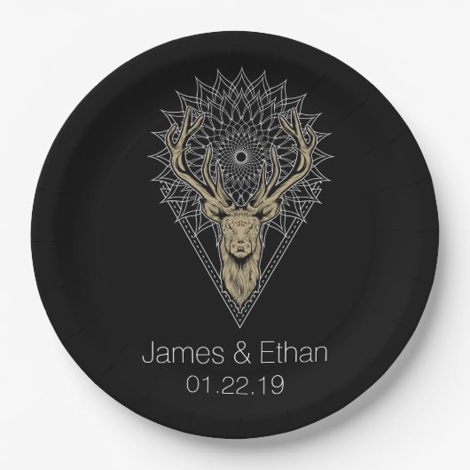 Stag Mandala Personalisiert Wedding Pappteller (Vorderseite)