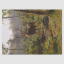 Stag (Männliche Hirsche) im Wald (von Rosa Bonheur