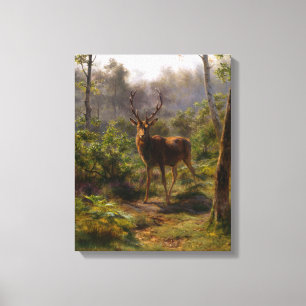 Stag (Männliche Hirsche) in einer Waldlandschaft Leinwanddruck