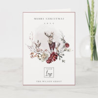 Stag Marsala Foliage Wreath Frohe Weihnachtslogos