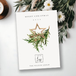 Stag Marsala Foliage Wreath Frohe Weihnachtslogos Feiertagskarte