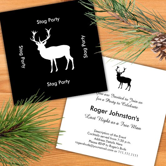 Stag Night - Bachelor oder Stag Party Schwarz-weiß Einladung
