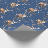 Stag Reindeer First Snowfall Christmas Blue Geschenkpapier (Ecke)