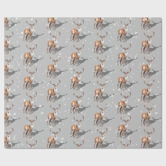 Stag Reindeer First Snowfall Weihnachtsfeiertag Geschenkpapier (Flach)