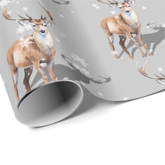 Stag Reindeer First Snowfall Weihnachtsfeiertag Geschenkpapier (Rolleneckpunkt)