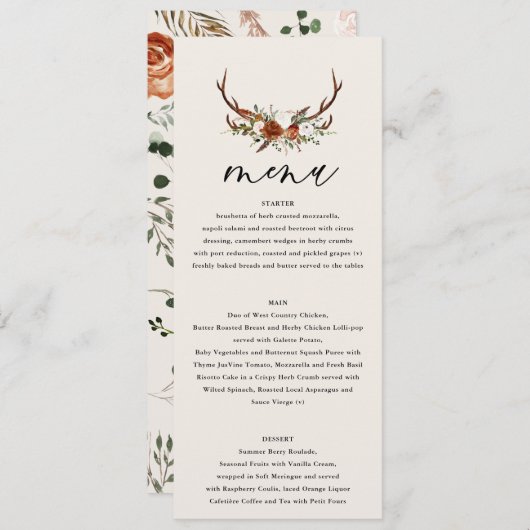 Stag Rost Terracotta floral elegant modern Menükarte (Vorne/Hinten)