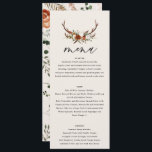 Stag Rost Terracotta floral elegant modern Menükarte<br><div class="desc">Rustikale Blumenkarte und ein typisch englisches Brautmenü. Mit schönem Rost,  Terrakotta,  rot-rosa und sage-grüne Pampas Gras Eukalyptus Aquarell Details. Diese moderne Hochzeitsfeier lädt zum Set des Stils für Ihren großen Tag ein.</div>