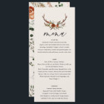 Stag Rost Terracotta floral elegant modern Menükarte<br><div class="desc">Rustikale Blumenkarte und ein typisch englisches Brautmenü. Mit schönem Rost,  Terrakotta,  rot-rosa und sage-grüne Pampas Gras Eukalyptus Aquarell Details. Diese moderne Hochzeitsfeier lädt zum Set des Stils für Ihren großen Tag ein.</div>