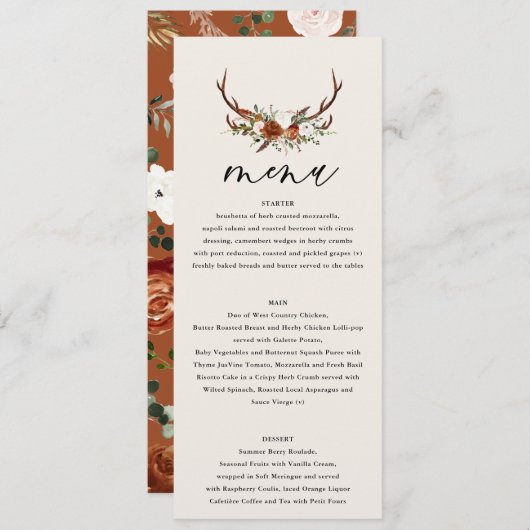 Stag Rost Terracotta floral elegant modern Menükarte (Vorne/Hinten)