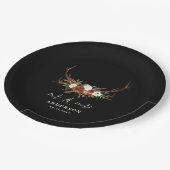 Stag rustic botanische Hochzeit mr und mrs script Pappteller (Schrägansicht)