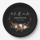 Stag rustic botanische Hochzeit mr und mrs script Pappteller (Vorderseite)