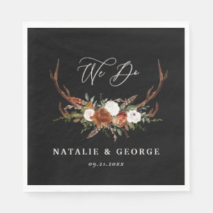 Stag rustikale botanische Hochzeit schwarz chic fl Serviette