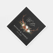 Stag rustikale botanische Hochzeit schwarz chic fl Serviette (Ecke)