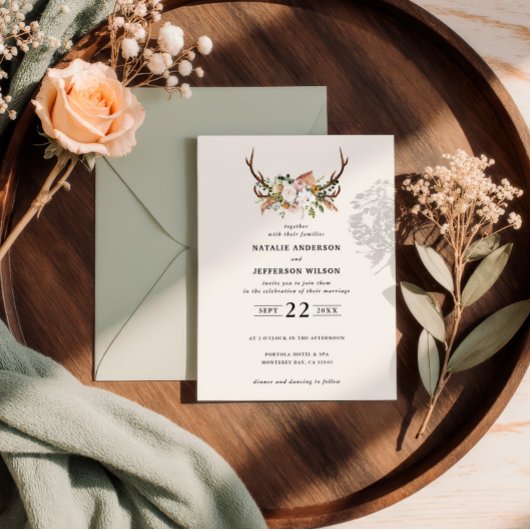 Stag sage grün Blumen rustikal elegant modern Einladung