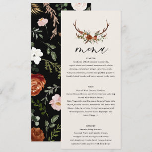 Stag schwarz terracotta floral rustikal elegant mo menükarte