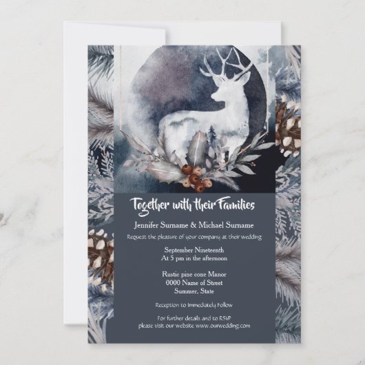 Stag Silhouette Abend Waldwald fallen Einladung (Vorderseite)