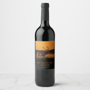 Stag Sunrise Misty Morning Deer Weinetikett