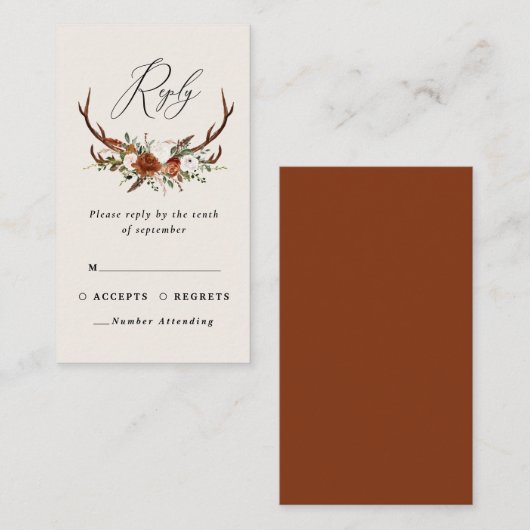Stag terracotta rosa florale elegante Hochzeitsbud Begleitkarte (Vorne/Hinten)