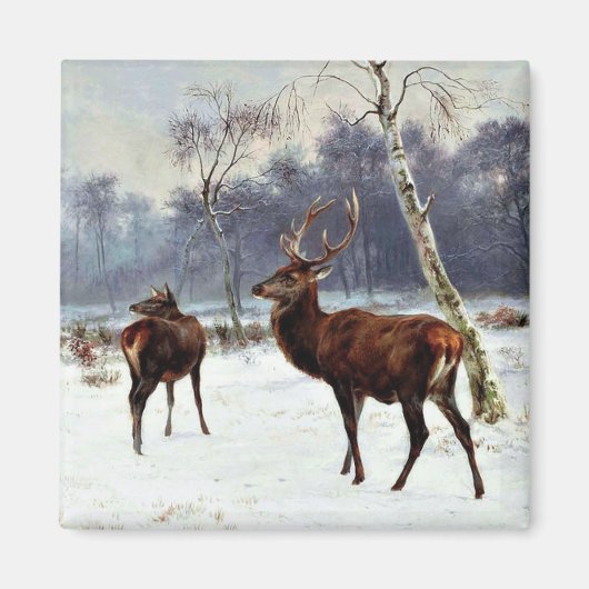 Stag und Dog in einer verschneiten Landschaft Magnet (Vorne)