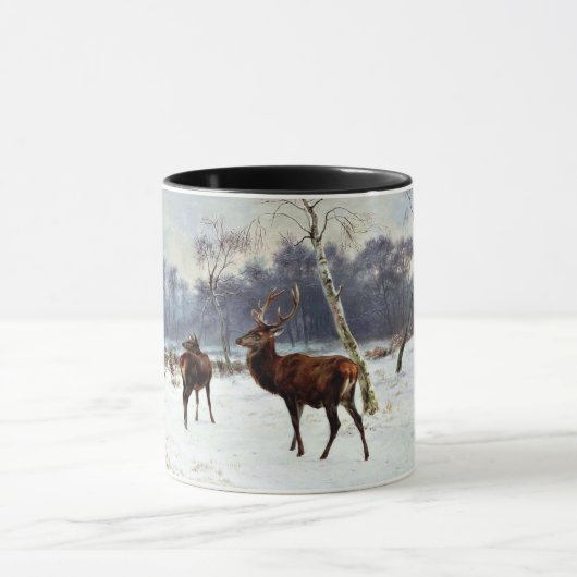 Stag und Dog in einer verschneiten Landschaft Tasse (Zentrum)