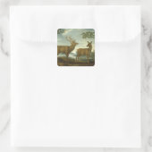 Stag und Hinter einer bewaldeten Landschaft Quadratischer Aufkleber (Tasche)