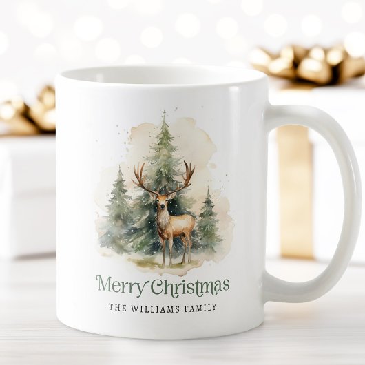 Stag und Weihnachtsbäume Frohe Weihnachtsnamen Kaffeetasse