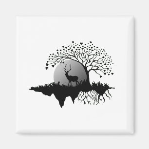 Stag unter Baum und Vollmond-Magnet Magnet