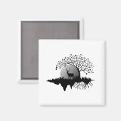 Stag unter Bäumen und Vollmond-Magnet Magnet (Vorderseite/Rückseite)