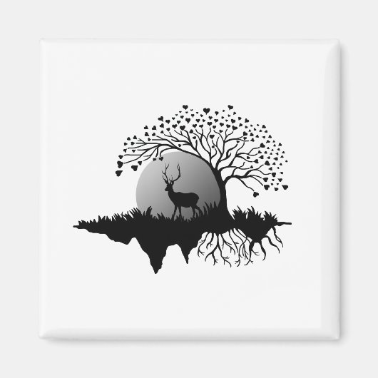 Stag unter Bäumen und Vollmond-Magnet Magnet (Vorne)