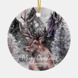 Stag Watercolor Deer im Wald Weihnachtsschmuck