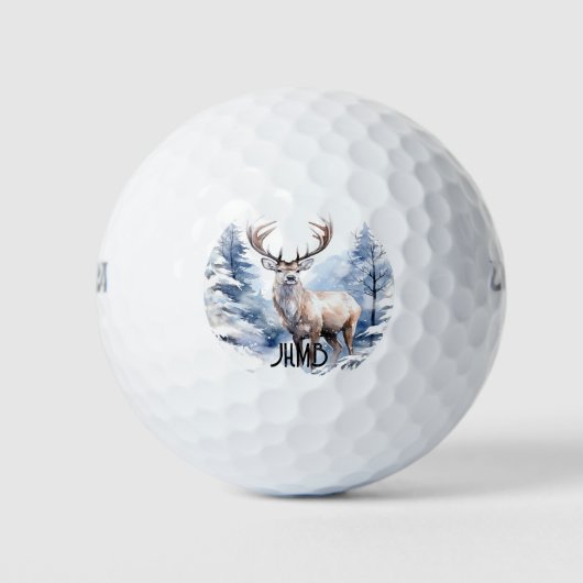 Stag Winter Deer Animal Monogram Art Golfball (Vorderseite)