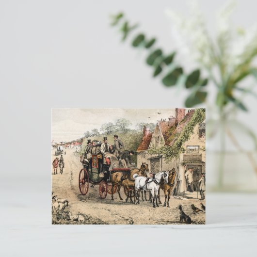 Stagecoach außerhalb eines gecoacht Gasthauses Postkarte (Stehend Vorderseite)