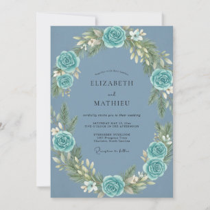 Stahl-Aqua-Kranz-Hochzeit Einladung