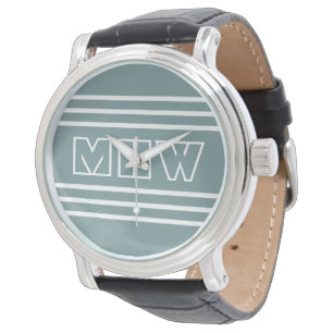 Stahl Blue Stripes kundenspezifische Monogramm-Uhr Armbanduhr