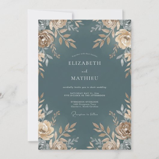 Stahl Champagner Blatt Hochzeit Einladung (Vorderseite)